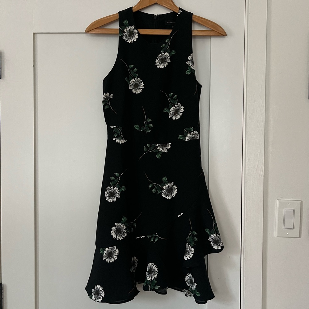 Banana Republic Black Green White Floral Sleeveless Dress